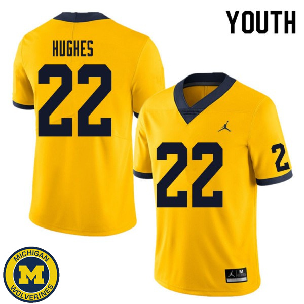 Youth University of Michigan #22 Danny Hughes Yellow Official Game Jersey